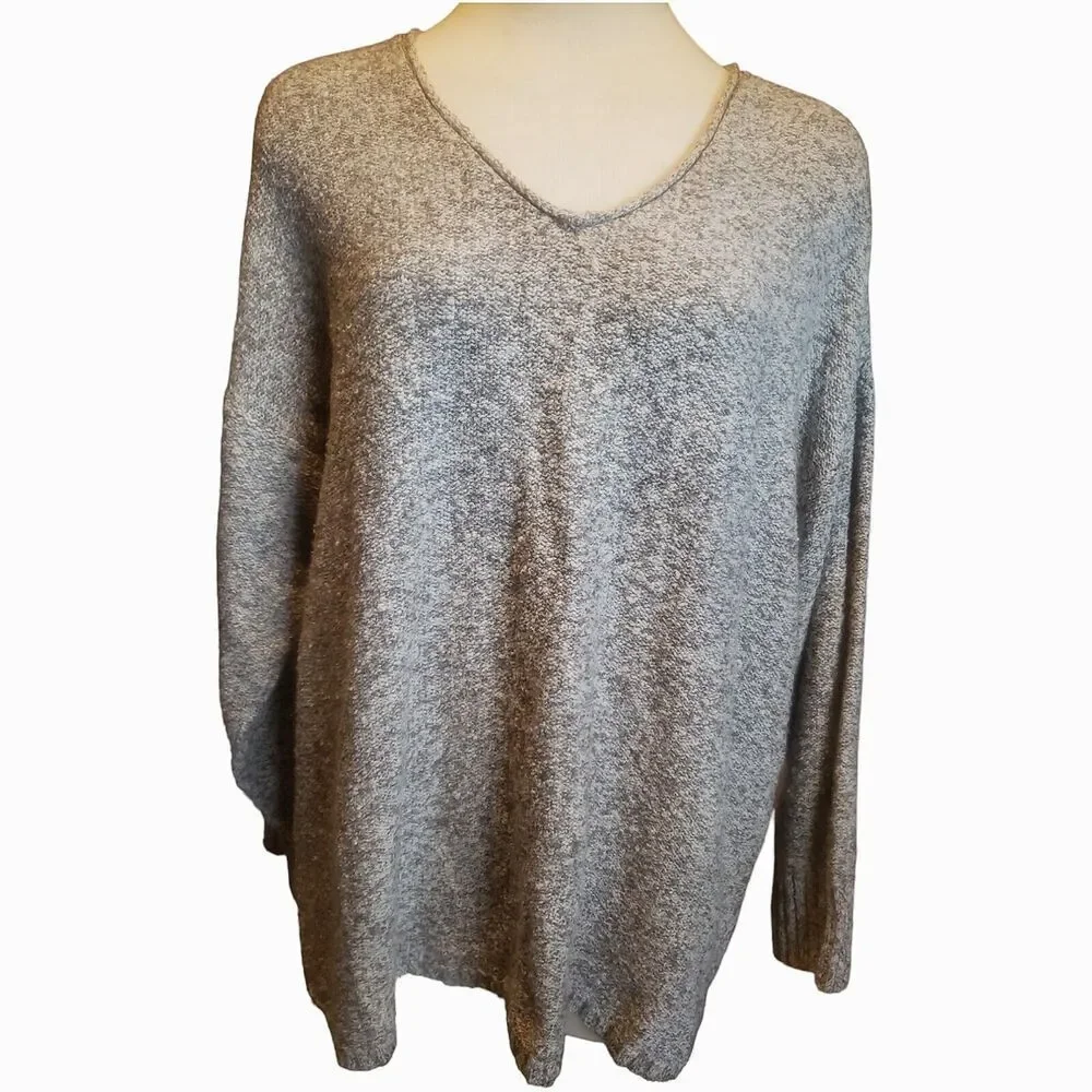 J. Jill Pure Jill Sweater Womens L Gray Knit Oversized Boho Lagenlook Pullover